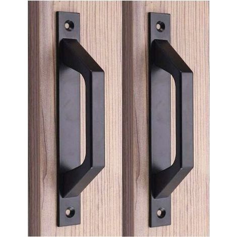 Coffret de forets (D black) pour perceuse Poignée en bois 19.6cm de traction de porte de porte de grange de poignée de porte de porte coulissante en acier au carbone (1/5)