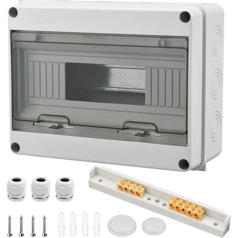 Coffret Electrique Etanche Exterieur IP65, 12 Modules avec Terminaux et Rails Intégrés Boîte à Fusibles Distributeur en Saillie, Boite de Boitier Armoire de Contrôle, avec Porte Transparente (1/5)