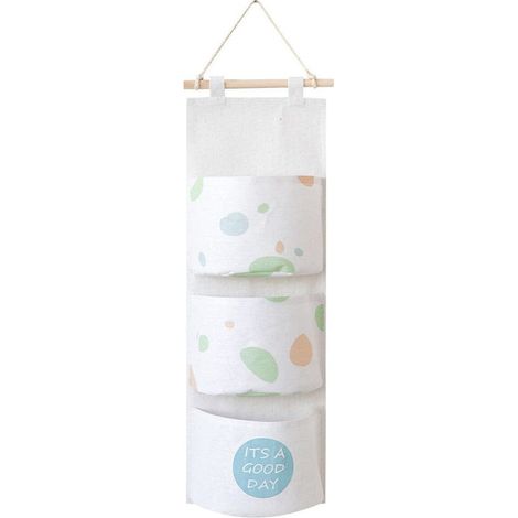 (3 poches, couleur) Sac de rangement suspendu, sac de rangement mural en tissu pour porte de placard pour chambre à coucher, sac mural en coton et lin (1/4)