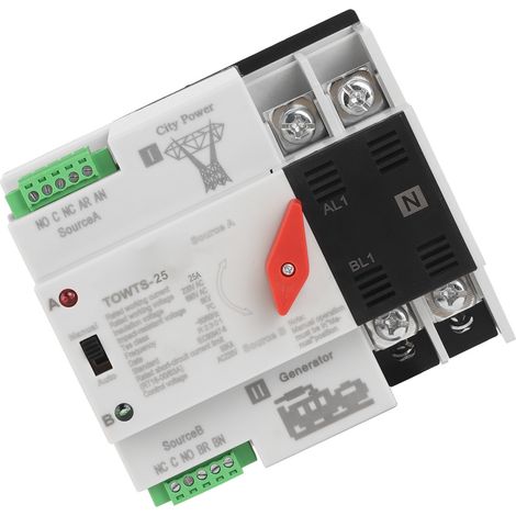 Automatischer Dual-Power-Umschalter 2P 8KV 2 Modi Stromumschalter für Haus, Fabrik, Büro AC 220V 25A (1/5)