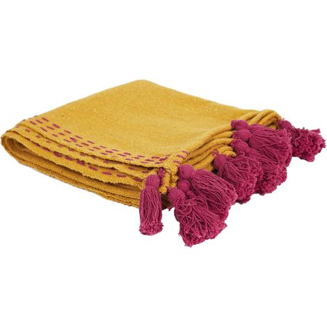 Jeté de canapé surpiqué avec pompons (1/4)