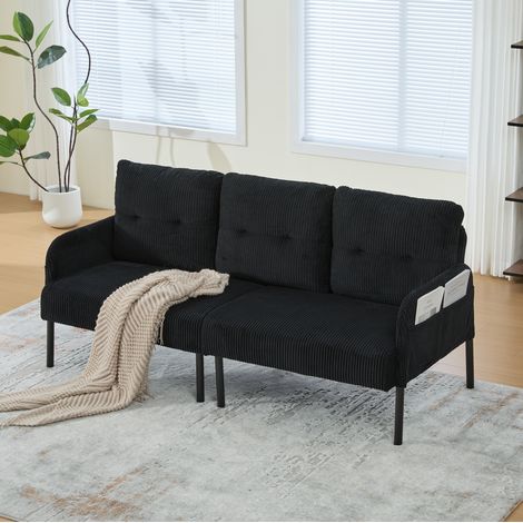 3-Sitzer Sofa aus Cord mit Seitentasche Schwarz OKMYHOME (1/5)