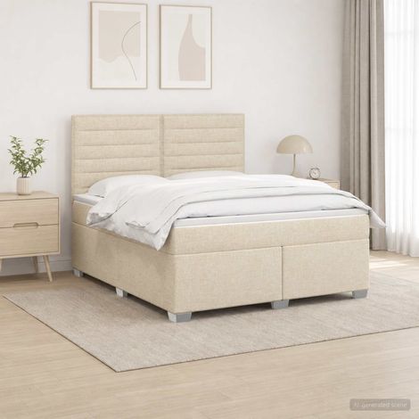 vidaXL Cama box spring con colchón Crema 140 x 190 cm Tela (1/5)