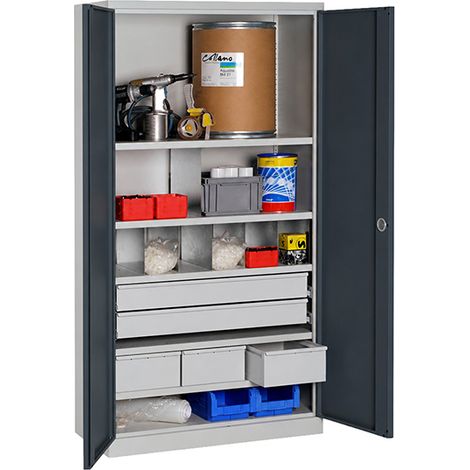 Armoire de rangement acier anthracite - 5 tiroirs et 5 étagères charge 150kg/niveau - Dim. 1950x1000x500mm - W030090028-GCGA (1/5)