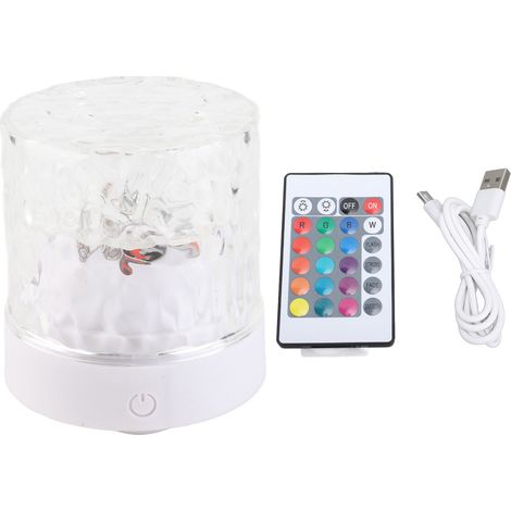 Ortviai Lampe de chevet cristal avec projection d'ondes aquatiques, 16 couleurs RGB réglables, dimmable, USB et batterie intégrée