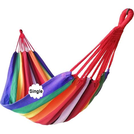 Einfache brasilianische Hängematte aus Segeltuch für 1 Person, 200 x 100 cm, Gesamtlänge 310 cm, Belastbarkeit 250 kg. Baumwollhängematte für Terrasse, Veranda, Garten, Hof, Außen- und Innenbereich (V