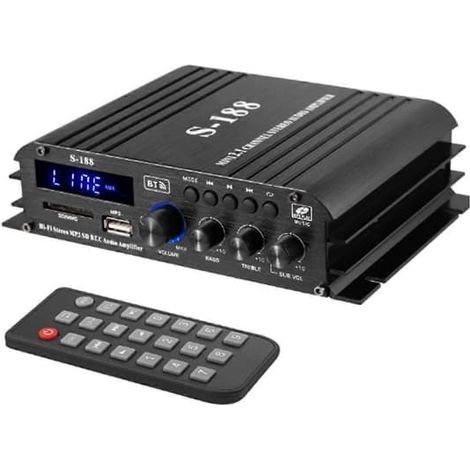 Amplificateur stéréo HiFi Bluetooth 90 W S-188, amplificateur audio 2.1 canaux, contrôle des basses et des aigus, lecteur de musique