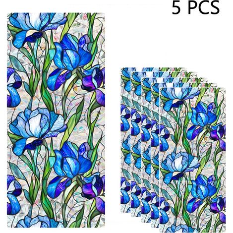 – Film électrostatique pour vitrage effet arc-en-ciel, motif floral préservant l'intimité, adhésif repositionnable (lot de 5) (1/5)