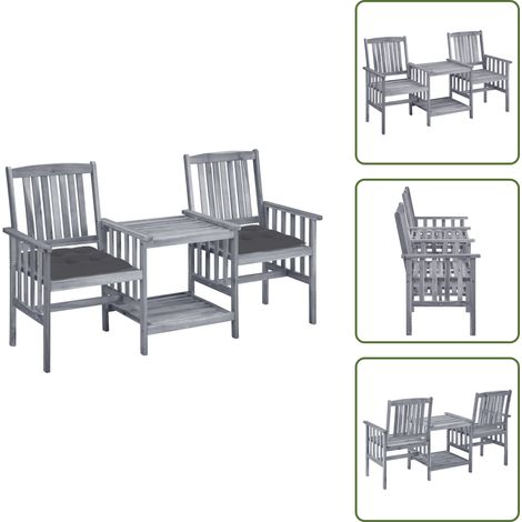 Chaises de jardin avec table à thé et coussins Acacia solide - Chaise De Jardin - Salon De Jardin - Ensemble Bistrot - Mobilier De Jardin - Acacia (1/5)