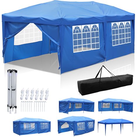 SWANEW Gazebo de Jardín Carpa Plegable Protección Solar UV 50+ Carpa Plegable POP-UP Con Paredes Azul 3x6m (1/5)