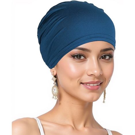 Chapeau pour femme, antidérapant, foulard doux, élastique, respirant, plissé, toutes saisons, bleu roi (1/5)
