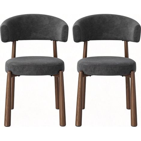 2er-Set graue Esszimmerstühle aus Chenille mit Metallgestell, Holzoptik-Beine (1/4)