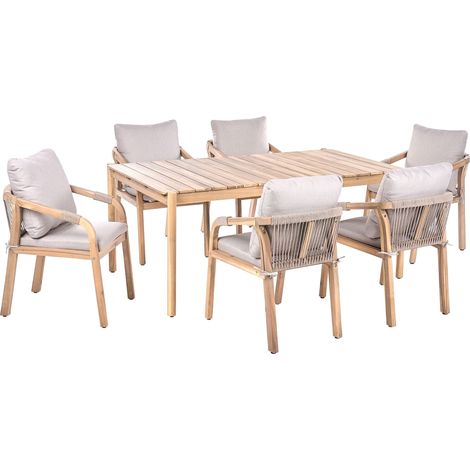 Garden Dining Set 6 Chairs and Table Light Brown Acacia Wood Rectangular Top Rustic Style Outdoor MANADO / SUMBA (1/5)