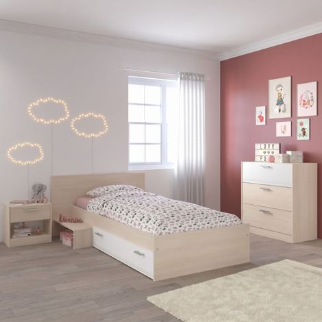 Chambre lit 90x190 avec 1 chevet et 1 commode - CHARLINE (1/5)