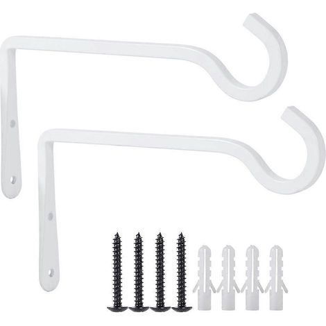 Lot de 2 crochets de suspension, support pour plantes d'extérieur en métal blanc de 20 cm (8 pouces). (1/5)