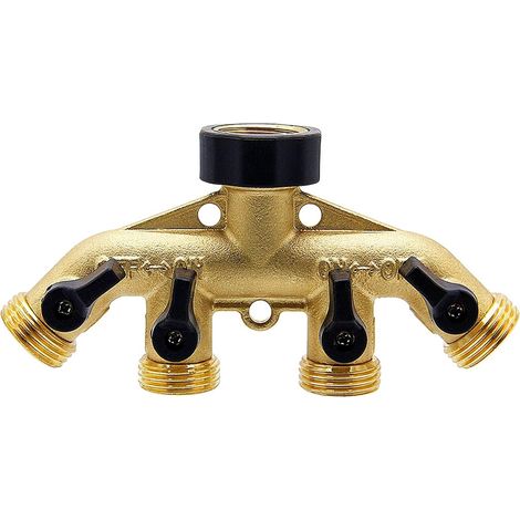 4-Wege-Schlauchverteiler aus Messing, 3/4-Zoll-Gartenschlauchadapter, Schlauchhahnadapter mit 4 Ventilen