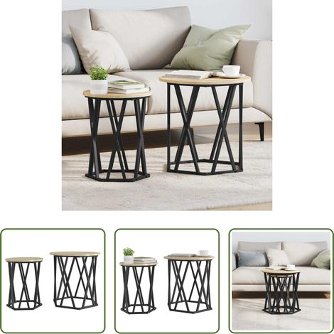 Table basse bois - Table basse 2 pcs Chêne Sonoma Bois d'ingénierie et acier (1/5)