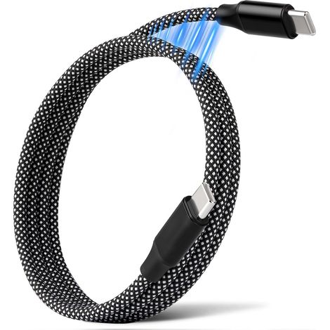Câble USB C vers USB C Magnétique Enroulé, 60W Cordon de Charge Rapide 1m, Câble USB C Magnétique pour Voiture, Chargeur Rétractable, Anti-Nœuds Reste Nylon Tressé de Type-C pour iPhone 17/Samsung (1/5)
