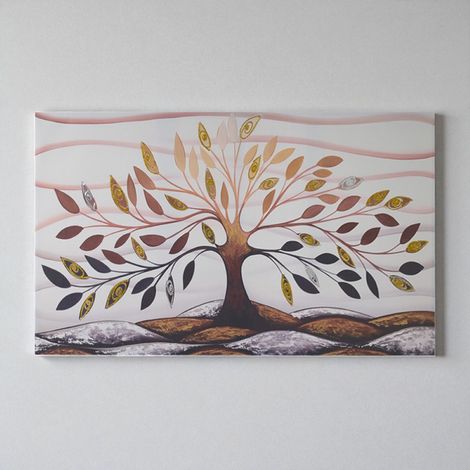 Quadro tela moderno 80x160 cm Albero Della Vita con dettagli in argento e oro (1/5)