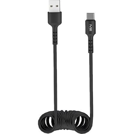Câble USB-A vers USB-C M2 TEC, charge rapide 2,4 A, 1 m, enroulable - Noir (1/2)