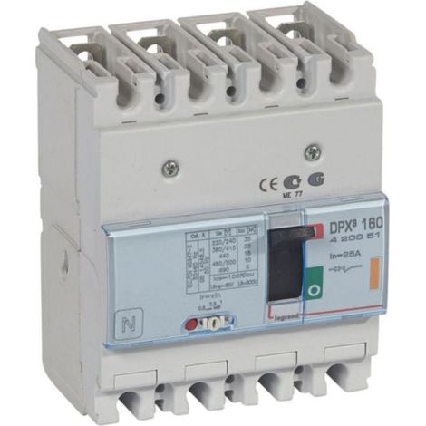 Disjoncteur magnétothermique DPX³160 pouvoir de coupure 25kA 400V - 4P - 25A - LEGRAND