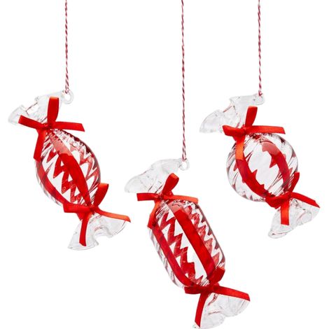 Pendagli per albero di Natale in vetro, caramelle rosse, confezione 3 pezzi, 11.5 cm