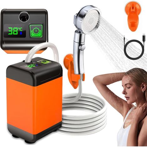 7800-mAh-Camping-Duschset, wiederaufladbare elektrische Duschpumpe, 12-V-Campingdusche mit intelligenter Temperaturanzeige und einstellbarem Wasserdruck, Pumpe für Campingdusche
