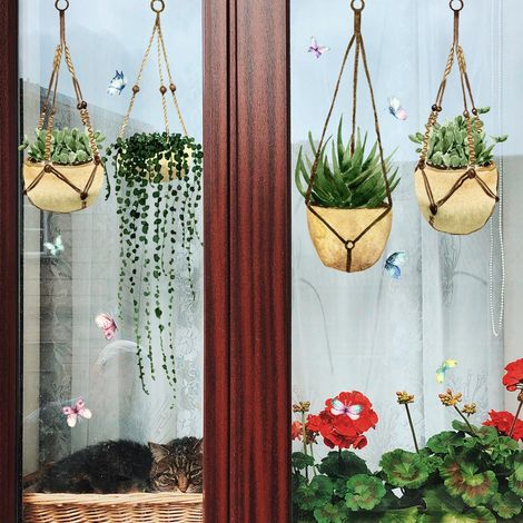 Décor Fenêtre - 1 Pot de Plante Vert Éclatant, Autocollant Décoratif à Pression Statique Anti-Collision Oiseaux pour Vitres (1/5)