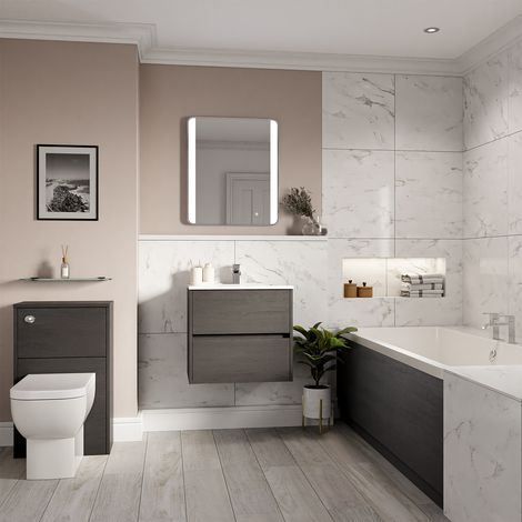 Dean 1700mm x 750mm Straight Double Ended Bathroom Suite including Graphite Grey Furniture Set with Minimalist Basin (1/5)