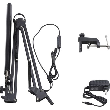 Lampe de bureau 2 en 1 à double tête avec pince pliable, 24 W, 10 niveaux de luminosité, 3 couleurs, intensité variable en continu, bras articulé. (1/5)
