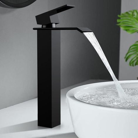 Robinet de salle de bain noir, robinet de lavabo, cascade, robinet de lavabo à poignée unique, robinet mitigeur noir, robinet pour salle de bain, grand (1/5)