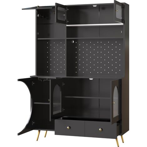 Haut de buffet moderne avec éclairage LED, prises USB et rangements multifonctions noir (1/5)