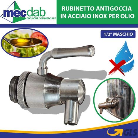 Rubinetto antigoccia con leva in acciaio inox per contenitore olio beccuccio girevole 1/2' accessorio ricambio botti fusto (1/2)