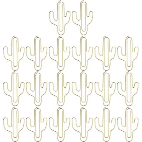 Lot de 20 mini trombones en forme de cactus, originaux et mignons, dorés, pour l'école et le bureau. (1/5)