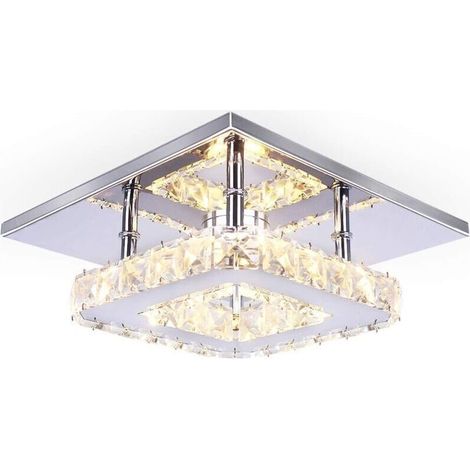 Plafonnier en cristal Lustres Lampe de plafond Acier Inoxydable LED Miroir 12W pour salon chambre à coucher