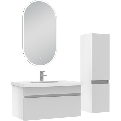 Ocean meubles simple vasque 80cm vasque + colonne + miroir LED Blanc