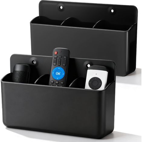 2 Pièces Boîtes de Rangement Autocollantes, Compartiments 3-en-1 Supports de Télécommande, Support Mural de Télécommande pour Contrôleur, Boîte Organisatrice pour Brosse, stylos - Noir (1/5)