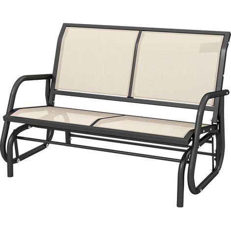 Panchina a dondolo 2 posti giardino metallo rete traspirante beige 120x70x85cm (1/5)