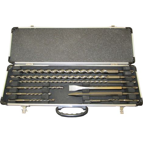 Makita – Coffret de forets SDS-Plus 10 pièces – Forets béton 5,5 à 20 mm – Lame pointue 250 mm – Mallette aluminium pour rangement