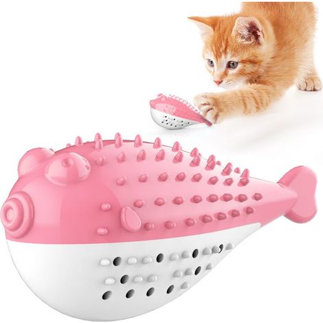 Fournitures pour animaux de compagnie, jouets à mâcher sonores, herbe à chat, poisson-globe, jouets de dentition pour chat (rose) (1/4)