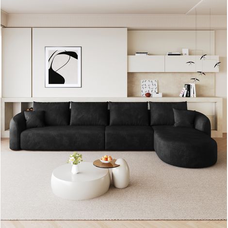 Canapé d’angle modulable en L 336 x 168 x 85 cm en tissu noir, sans montage, compression, OKWISH (1/5)