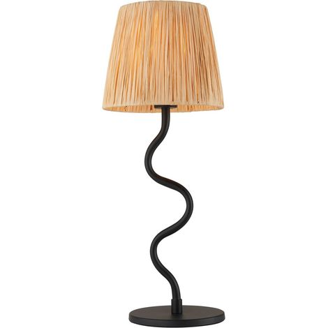 Endon Wriggle Lampada da Tavolo 1 Luce Nero Opaco, Rafia Naturale (1/5)