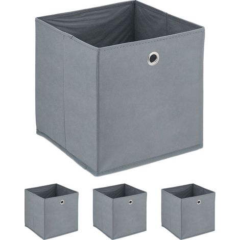 Lot de 4 Boîtes de rangement, pliables, 30x30x30 cm, œillet, tissu non tissé, gris, étagères (1/5)