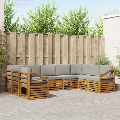 Ecksofa Set 9 pcs Natürlich und Hellgrau Massivholz Akazie