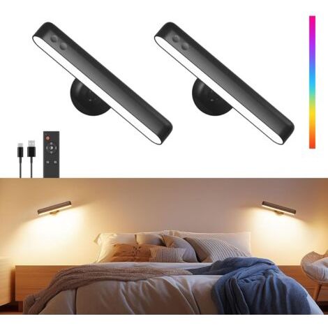 Lampe murale rechargeable 6000mAh spécialement conçue pour la chambre à coucher, avec télécommande, noire, 18 couleurs RGB, lot de 2. (1/5)