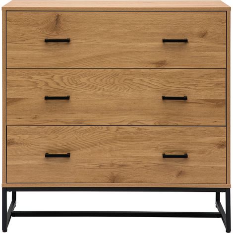 Kommode mit 3 Schubladen in hellem Eichenholzfinish und schwarzem Metall B100 cm LOVATO (1/5)