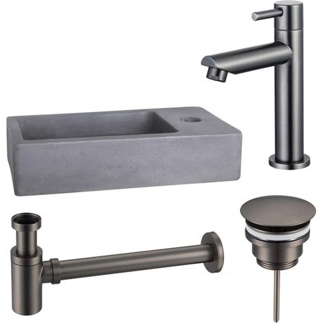 Fortifura Fuente Pack Lave-mains - 40x22x8cm - 1 trou de robinet - robinet gunmetal - Béton