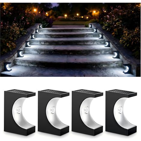 Ensemble de 4 lampes d'escalier solaires, lampes d'escalier décoratives extérieures à LED étanches, lumière blanche.