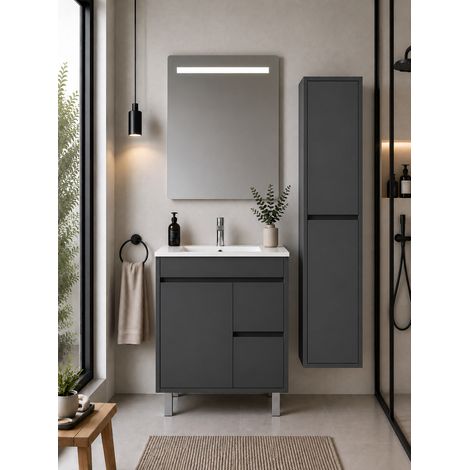 Mueble de baño con lavabo ORIGENBATH ISQUIA sin espejo 50x40 cm grafito con columna (1/5)