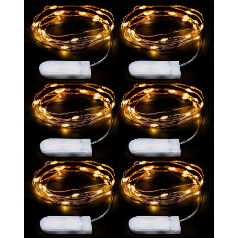 Guirlande Micro LED en Fil de Cuivre 2m, 20 LED à Pile CR2032 - Guirlande Lumineuse pour Chambre, Intérieur Deco pour Mariage, Noël, Fête, Blanc Chaud - Lot de 6 Pièces (1/5)